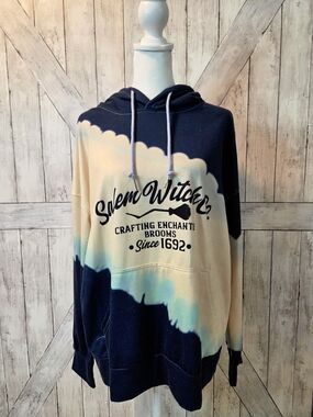 Salem Witch Tie-Dye Pullover Hoodie in Navy & Cream